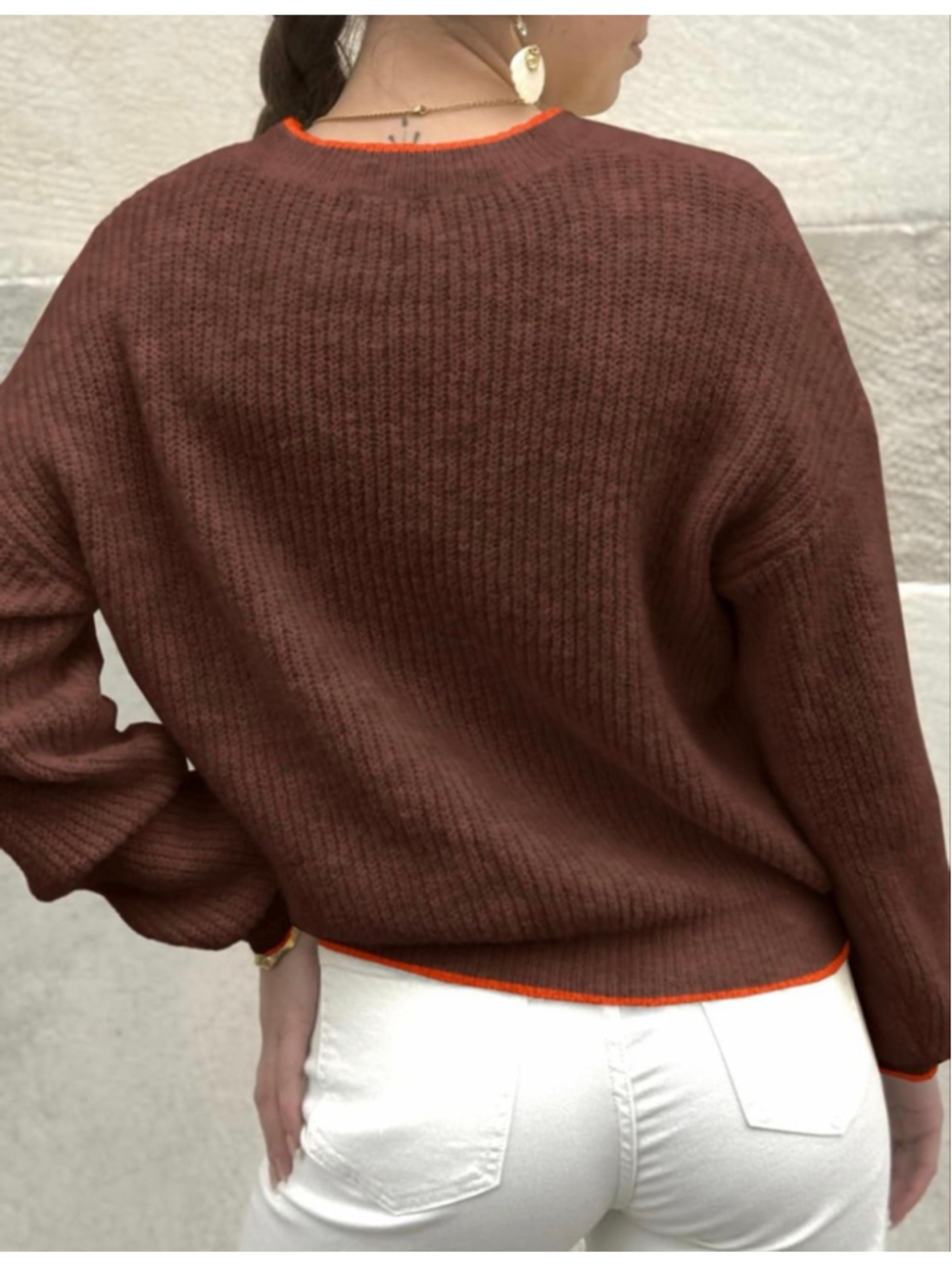 NEW Crew Neck Long Sleeve Knit Contrast Piping Strip Pullover Sweater M - Picture 2 of 7